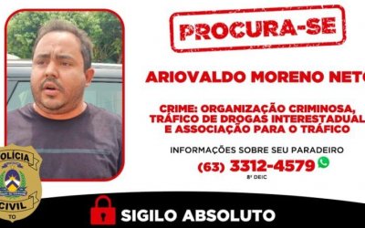 Polícia procura foragido investigado por tráfico, associação criminosa e lavagem de dinheiro no Tocantins