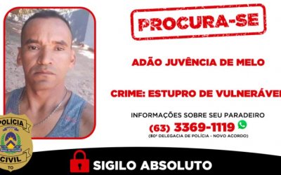 Homem investigado por estupro de vulnerável é procurado pela Polícia Civil do Tocantins