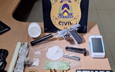 Em Araguaína, Polícia Civil apreende porções de entorpecentes, arma de fogo e prende homem por tráfico de drogas
