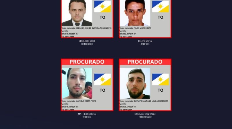 Latrocínio, feminicídio e homicídio: Tocantins tem 8 nomes na lista de criminosos mais procurados do país