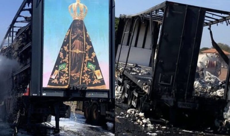 Nossa Senhora fica intacta após carreta ser destruída pelo fogo